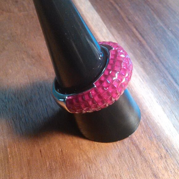 Simulated Ruby Color Diamond Sterling Silver Ring (Size 9) - Picture 5 of 6